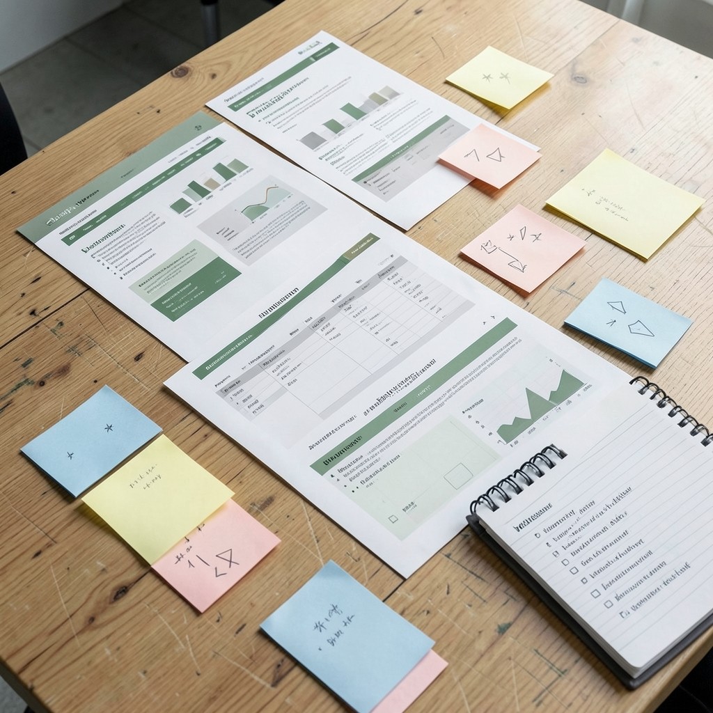 Arbeitsplatz mit Website-Analyse und Notizen zur Conversion-Optimierung